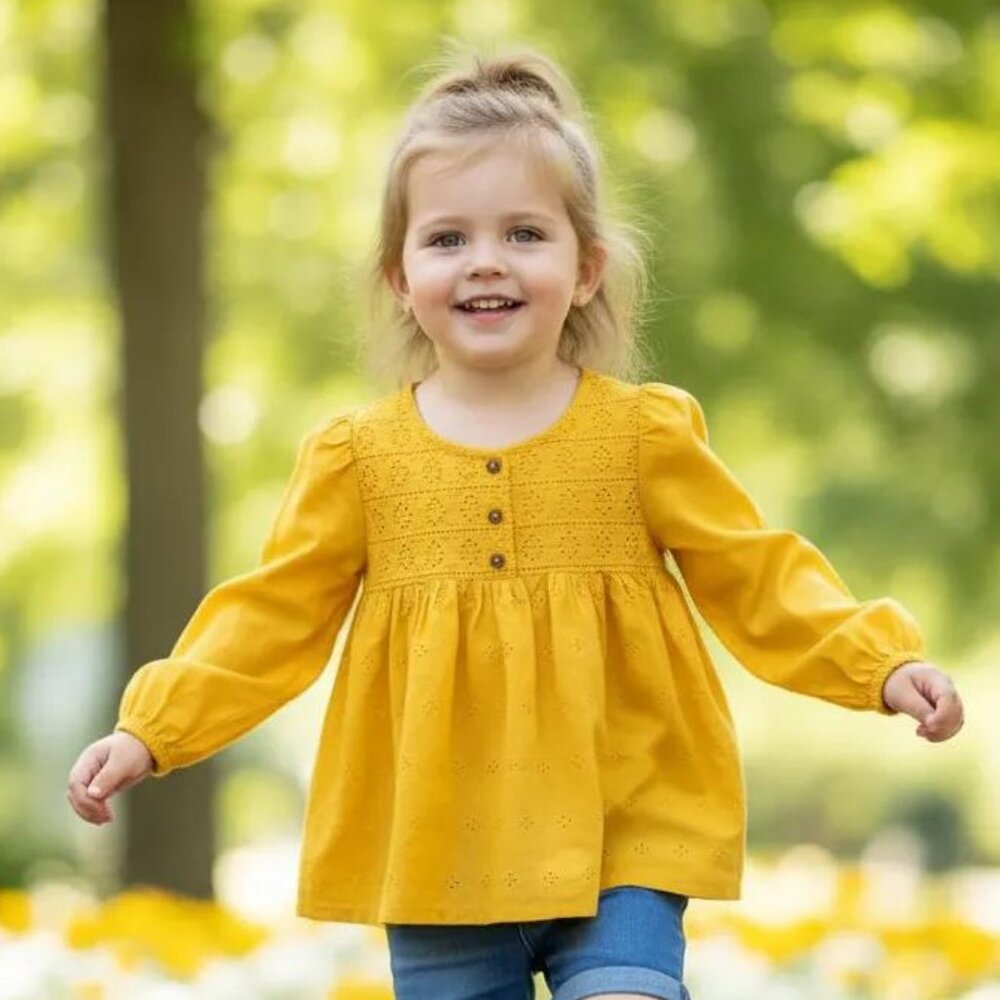 Old Navy Eyelet Embroidery Button-Down Long Sleeve Shirt Blouse Size 3 T